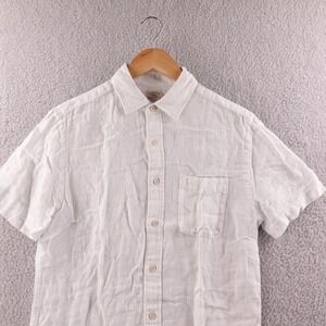 Faherty Brand Mens White Linen Short Sleeve Button Up Shirt Size S